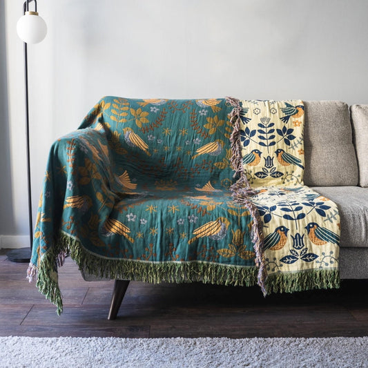 BoBo - Reversible Scandinavian Bird Throw Blanket